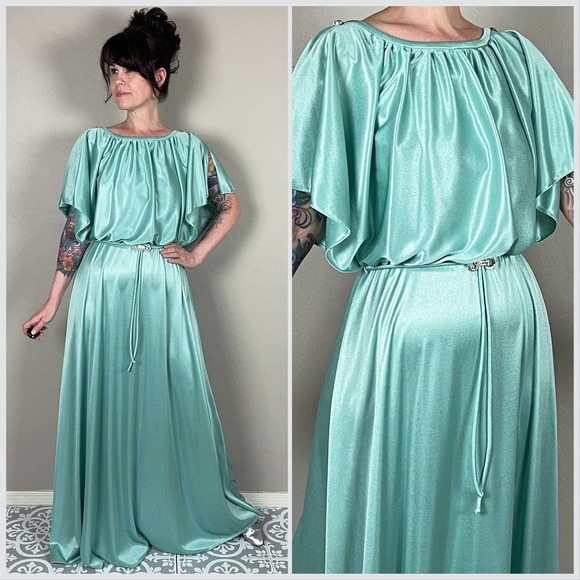 Vintage Dresses & Skirts - Vintage 1970s Mint Green Maxi Dress